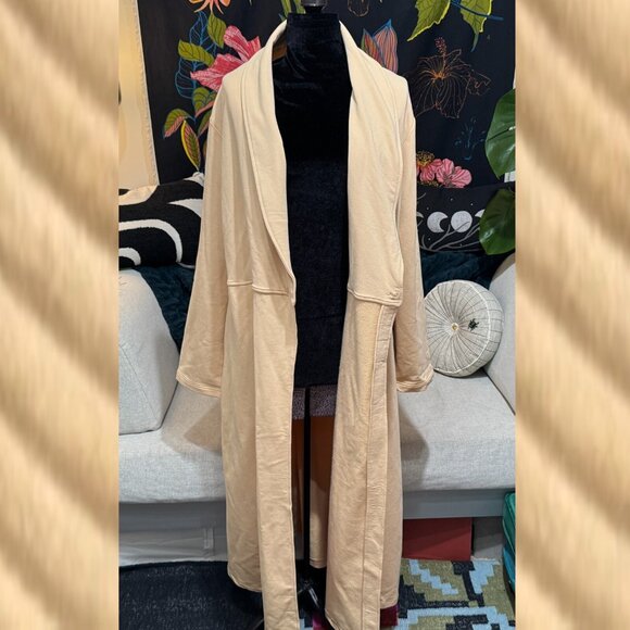 PEACE LOVE WORLD Shannon Shawl Collar Cotton Maxi Duster Coat, Almond Buff, L - Picture 6 of 16
